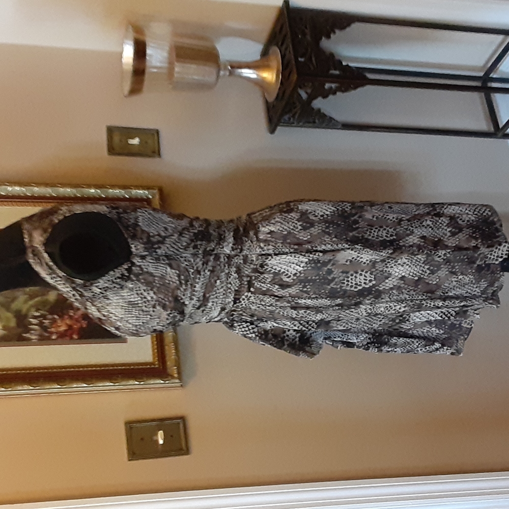 Antonio Melani black brown cream snakeskin print silk sleeveless dress sz 0 EUC… - Picture 2 of 5